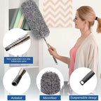 Microfiber Duster with 113.39inch Telescopic Extension Pole Kit for High Ceilings, Cleaning Fan Spider Webs, Reusable and Washab