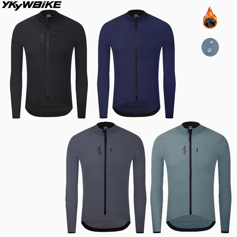 YKYWBIKE Men's 10-20°C  Cycling Jacket Waterproof Windproof Bicycle Windbreaker Warmth Fleece Road Bike Jacket Cycling Clothing