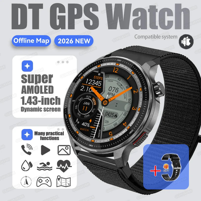 2026New GPS Global Maps Smart Watch Men 4GB Storage TWS Music &Video Player HD Display Voice Call Sport Swim Waterproof Bracelet