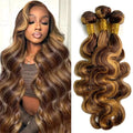 Body Wave Remy Human Hair Weave Bundles 4/27 Highlight Ombre Honey Brown, 1pc or 3pcs