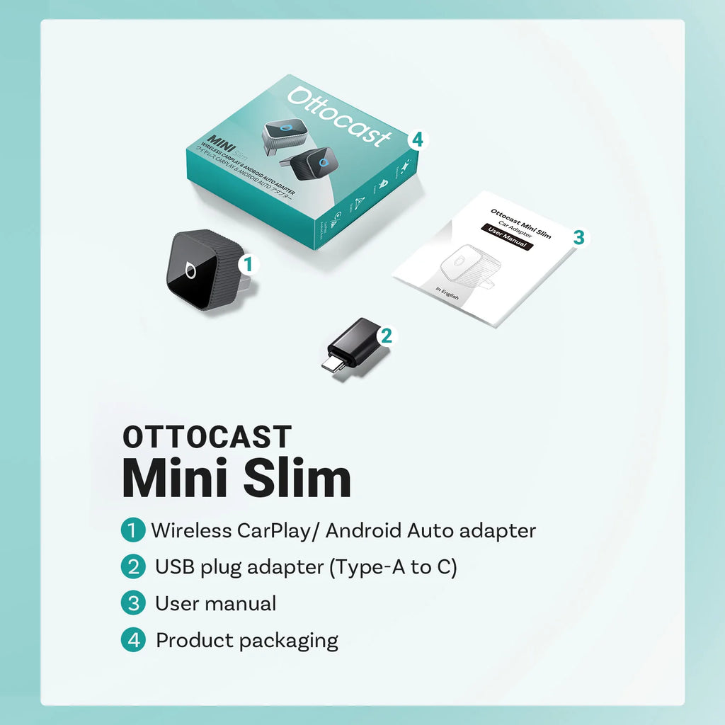 Ottocast Mini Slim Wireless CarPlay Android Auto Adapter USB Dongle Plug Play Wifi Auto Connect for Mercedes Benz Audi Toyota et