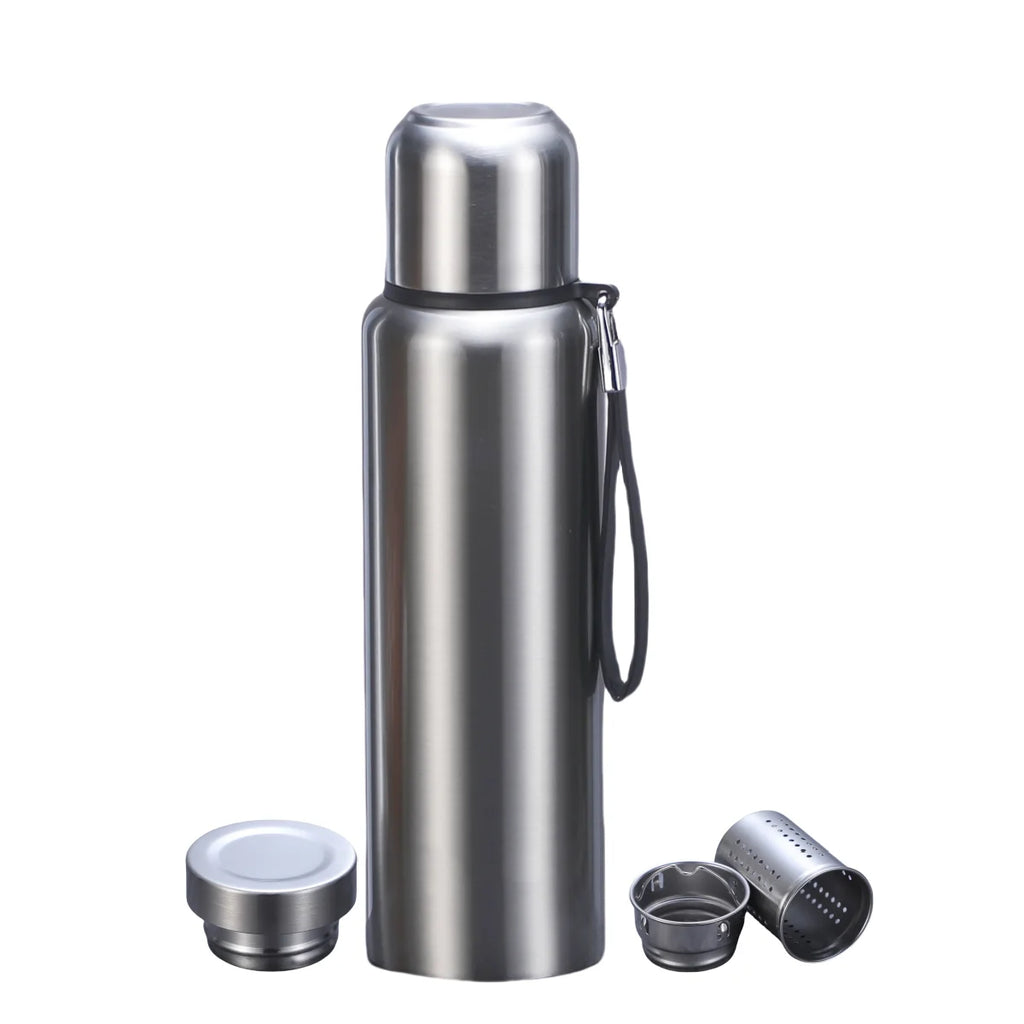 316 Stainless Steel Vacuum Insulated Water Bottle with Tea Infuser, Double Lid, 500-1500ml