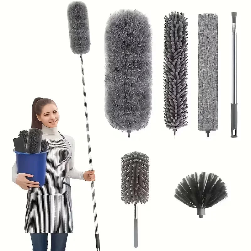 Microfiber Duster with 113.39inch Telescopic Extension Pole Kit for High Ceilings, Cleaning Fan Spider Webs, Reusable and Washab