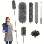 Microfiber Duster with 113.39inch Telescopic Extension Pole Kit for High Ceilings, Cleaning Fan Spider Webs, Reusable and Washab