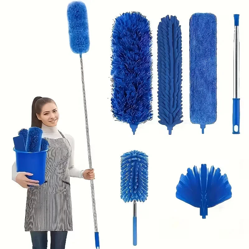 Microfiber Duster with 113.39inch Telescopic Extension Pole Kit for High Ceilings, Cleaning Fan Spider Webs, Reusable and Washab