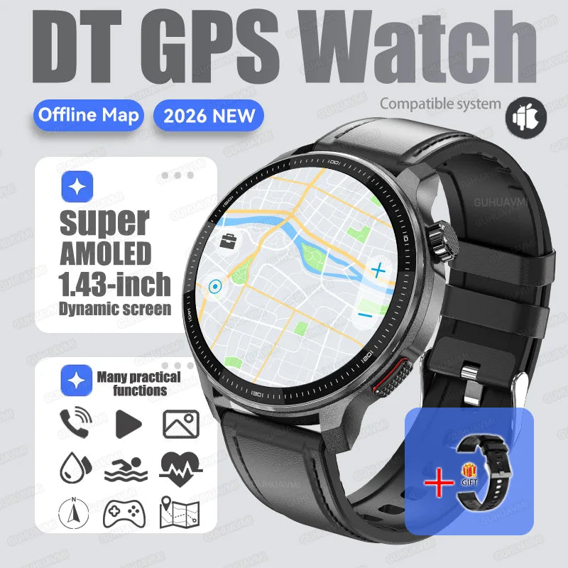 2026New GPS Global Maps Smart Watch Men 4GB Storage TWS Music &Video Player HD Display Voice Call Sport Swim Waterproof Bracelet
