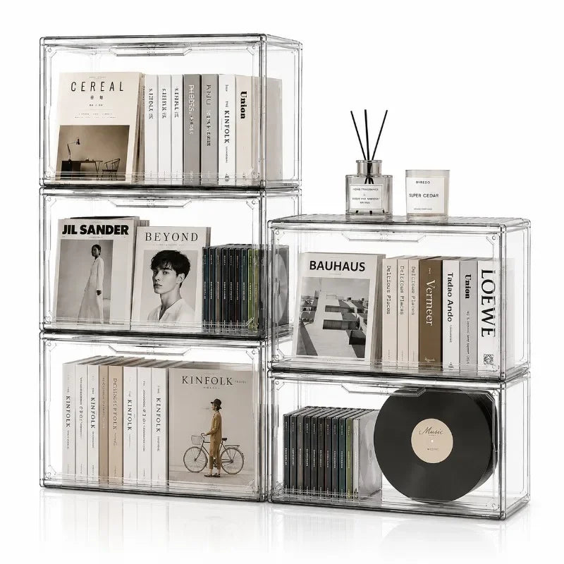 Transparent Storage Box Organizer Bookshelf Album CD Desktop Dustproof Display Cabinet Book Storage Box Magazine Organizer