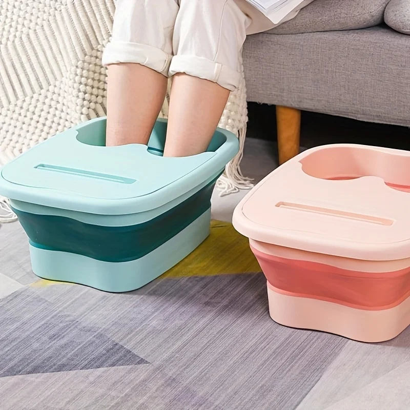 Foldable Footbath Massage Bucket With Lid  Easy To Store Portable Foot Bath Tray Collapsible Foot Soak Bucket for Relaxing