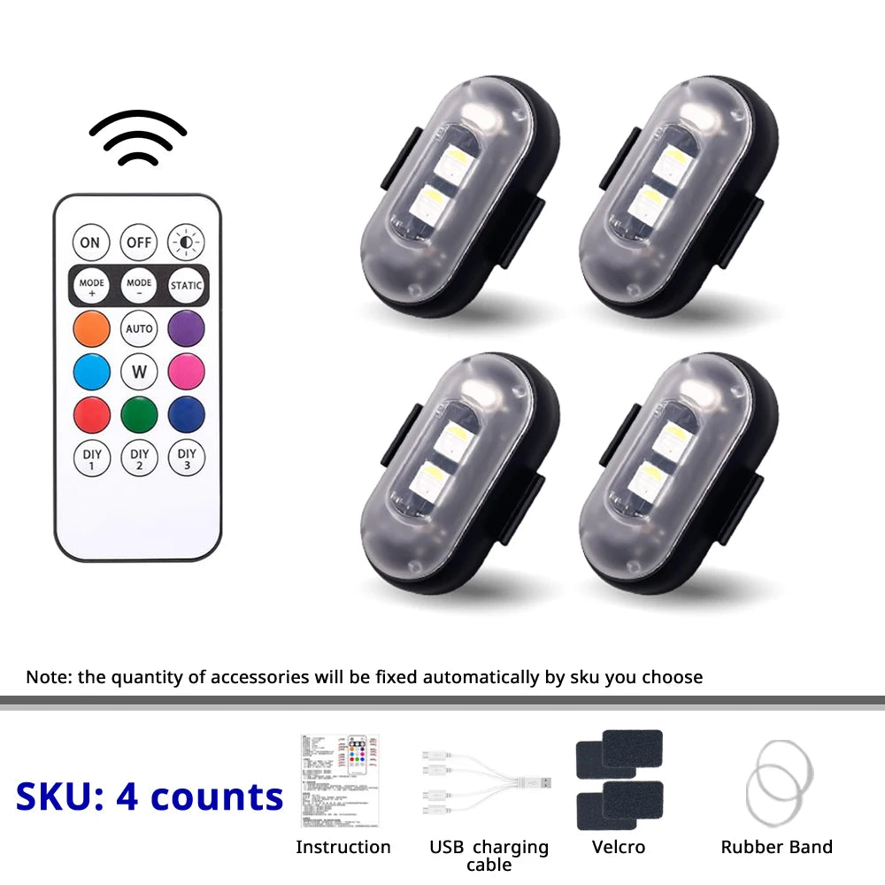 RGB LED Strobe Footwell Light Kit with Remote Control, Rechargeable, 2-10 Lights Set