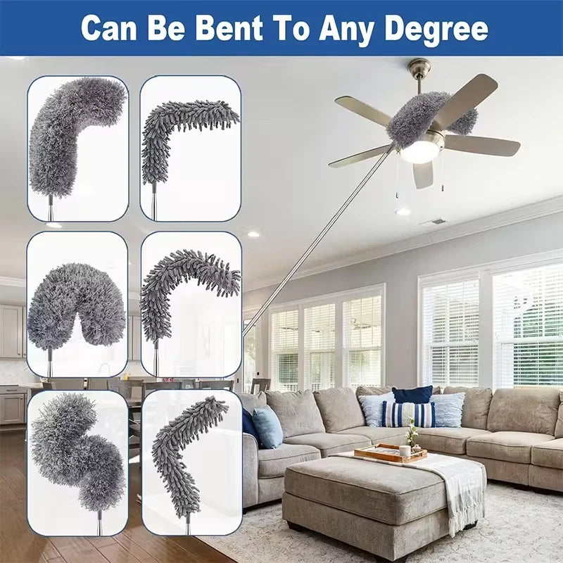 Microfiber Duster with 113.39inch Telescopic Extension Pole Kit for High Ceilings, Cleaning Fan Spider Webs, Reusable and Washab