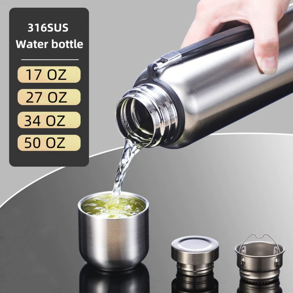 316 Stainless Steel Vacuum Insulated Water Bottle with Tea Infuser, Double Lid, 500-1500ml