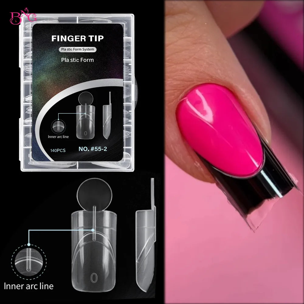 BNG 140Pcs Dual Forms with Inner Arc Line Oval Square Coffin Upper Forms for Quick French Matte  Nail Molds for Nail Extensions
