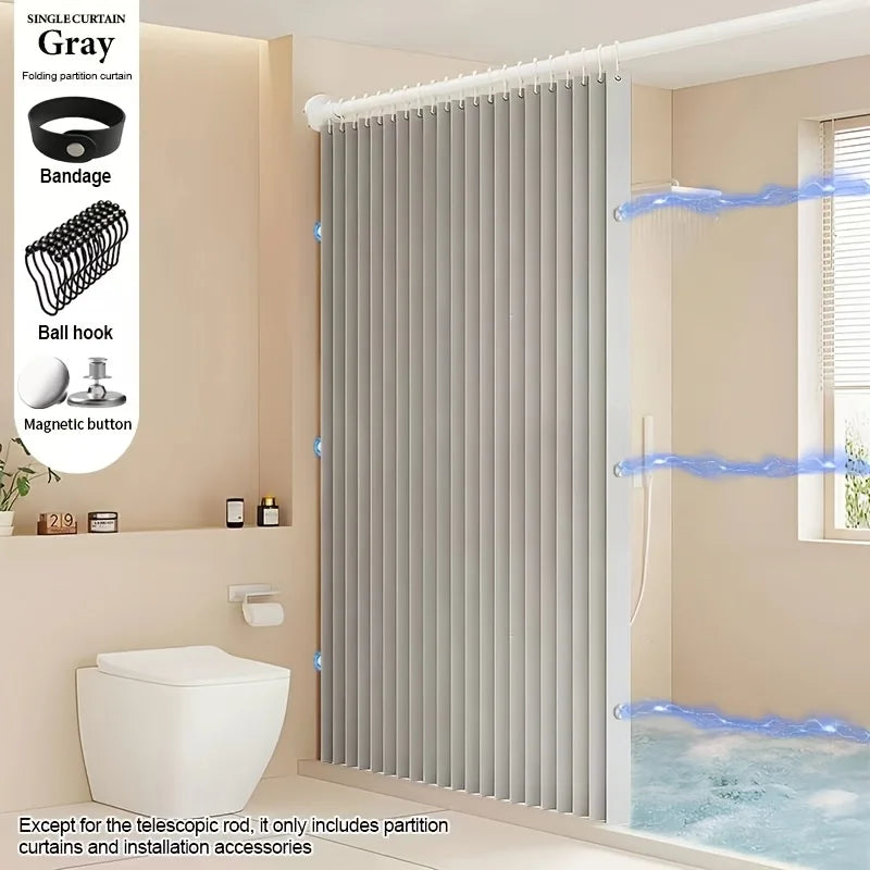Magnetic Shower Curtain Waterproof Foldable Bathroom Divider, Beige/Gray/White/Black Sizes