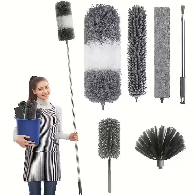 Microfiber Duster with 113.39inch Telescopic Extension Pole Kit for High Ceilings, Cleaning Fan Spider Webs, Reusable and Washab