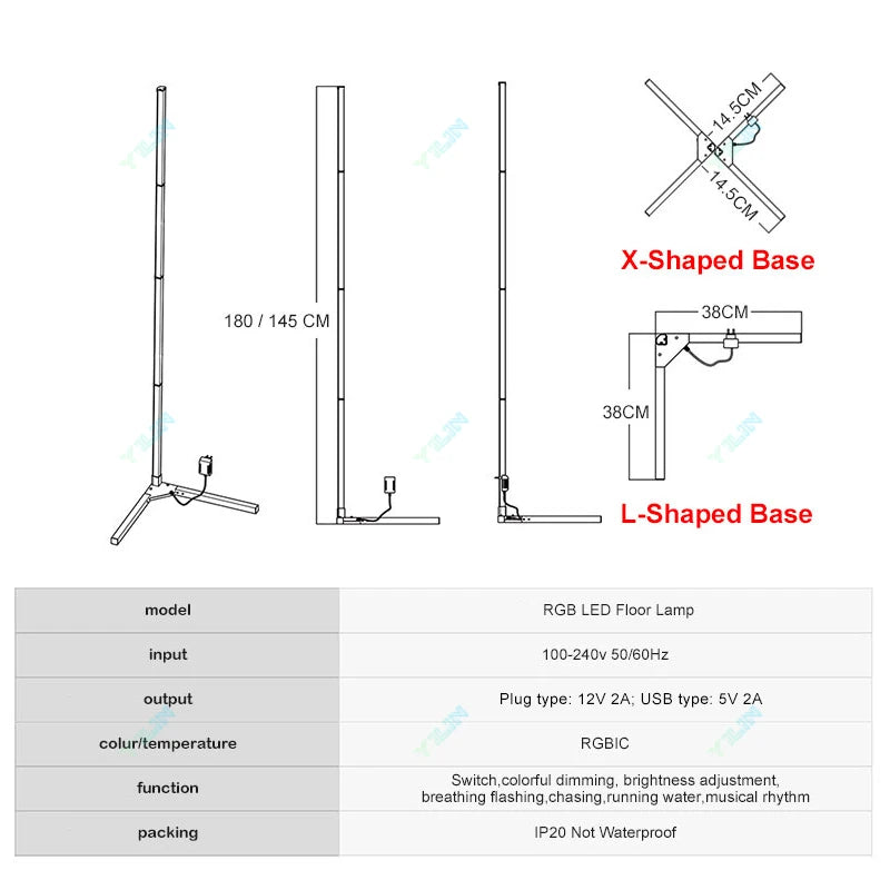 RGBIC Smart Floor Lamp 145cm/180cm LED Corner Mood Light, Tuya WiFi/Bluetooth, Remote