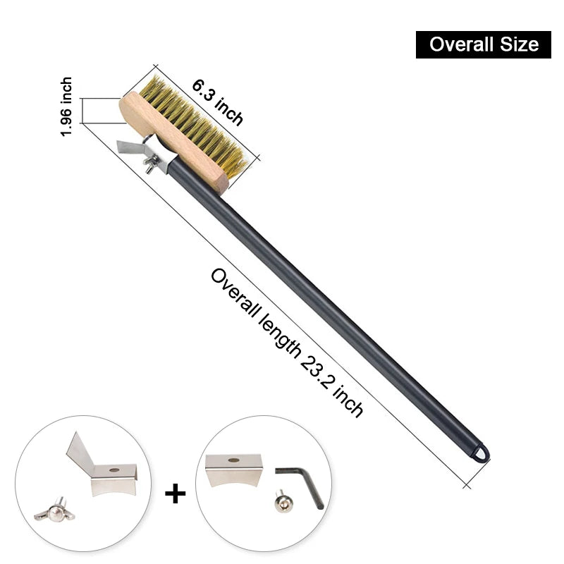 SHANGPEIXUAN Professional Pizza Oven Copper Brush Scraper Household Grill Brass Cleaning Brush with 21 inch Aluminium Handle