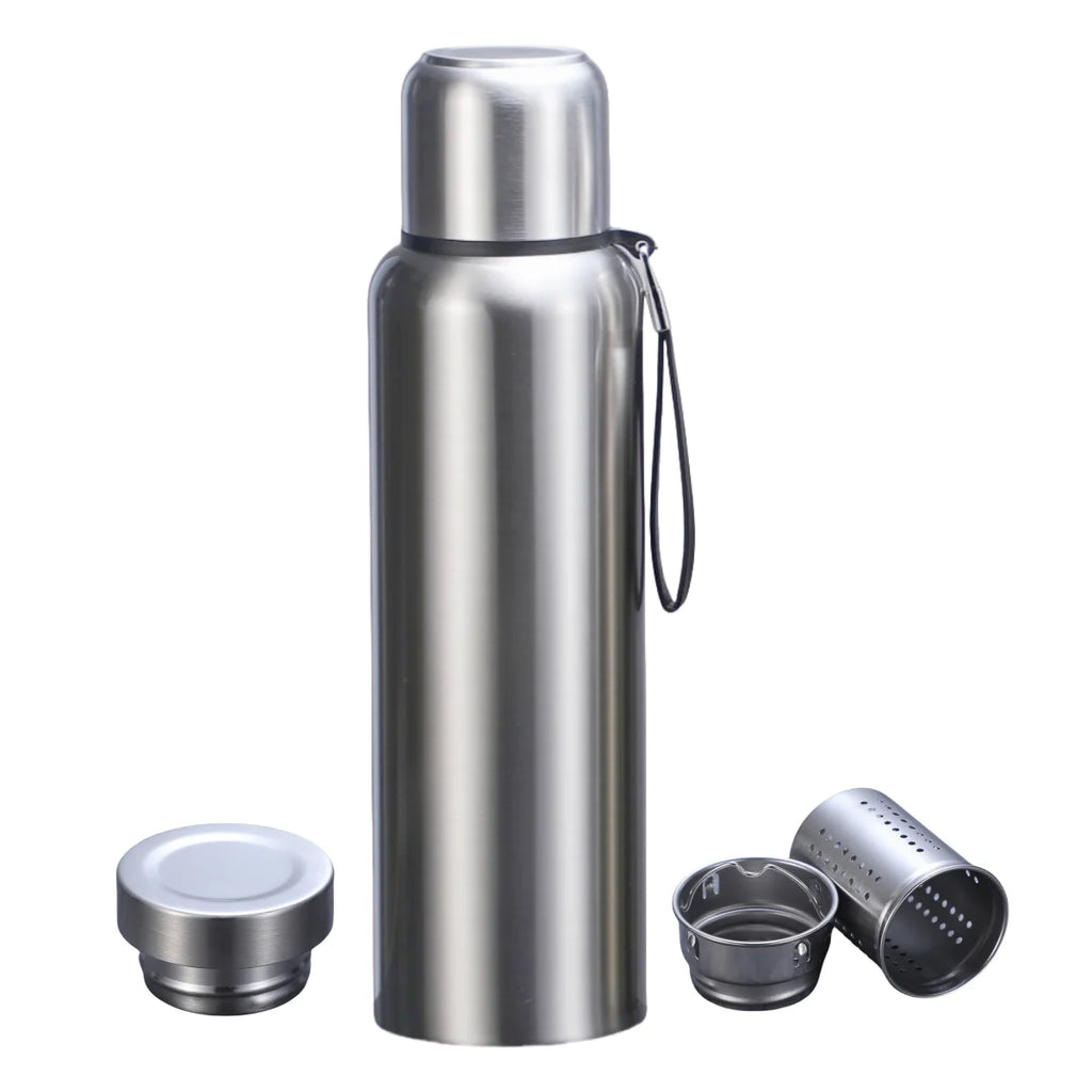 316 Stainless Steel Vacuum Insulated Water Bottle with Tea Infuser, Double Lid, 500-1500ml