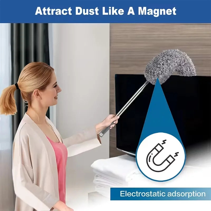 Microfiber Duster with 113.39inch Telescopic Extension Pole Kit for High Ceilings, Cleaning Fan Spider Webs, Reusable and Washab