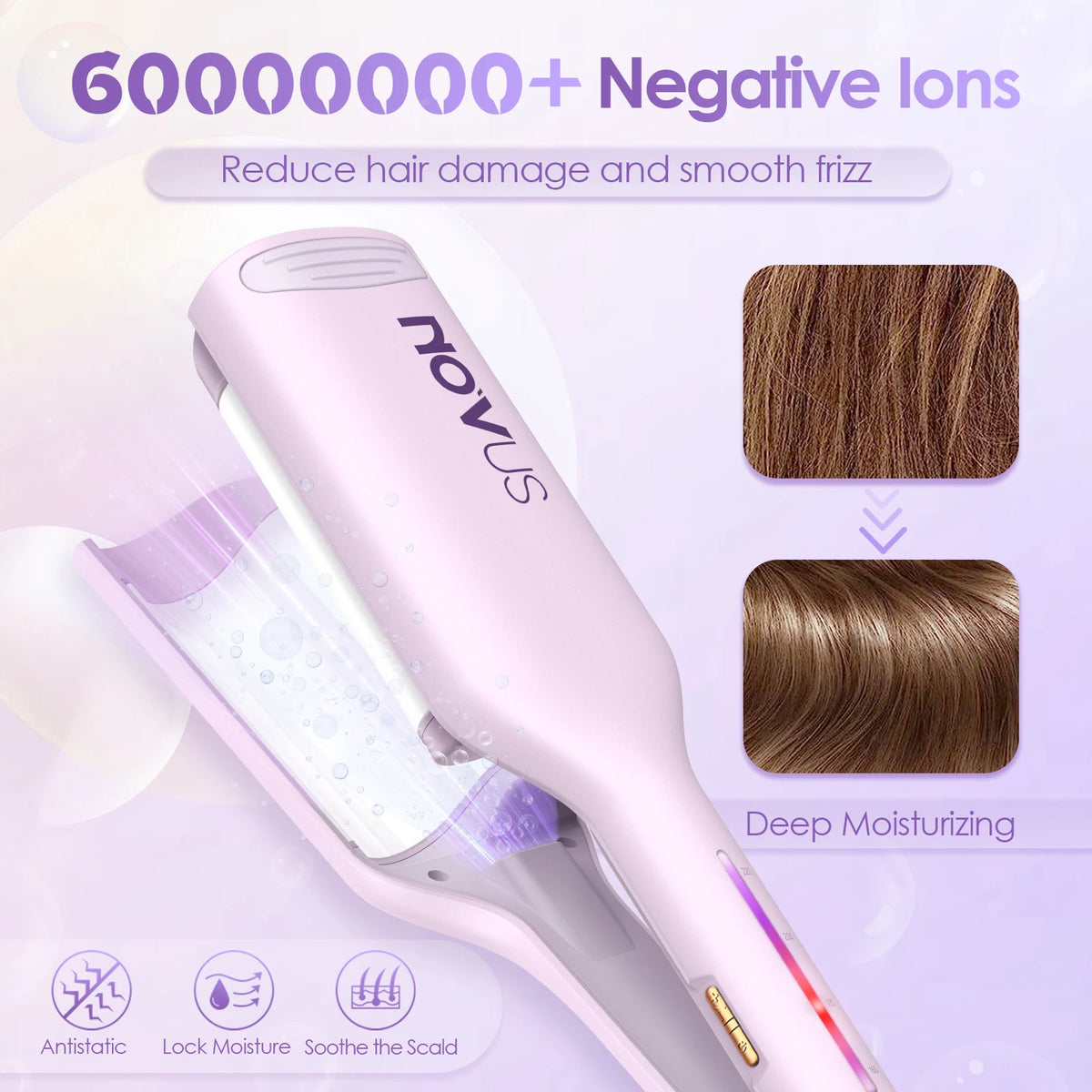 1.25 Inch Hair Waver Curling Iron, Anti-Scald Ionic Deep Wave Crimper, Purple