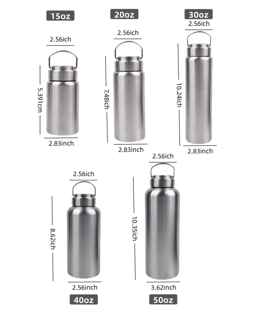 1pc Large Capacity Stainless Steel Sport Water Bottle Single-layer Rugged Water Cup Metal Flask Drinkware Camping Sports Gym