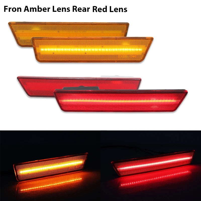 For Dodge Challenger 2008-2014 Clear & Smoked Lens LED Side Marker Lights Dual Row Amber Front Red Rear Side Fender Reflector