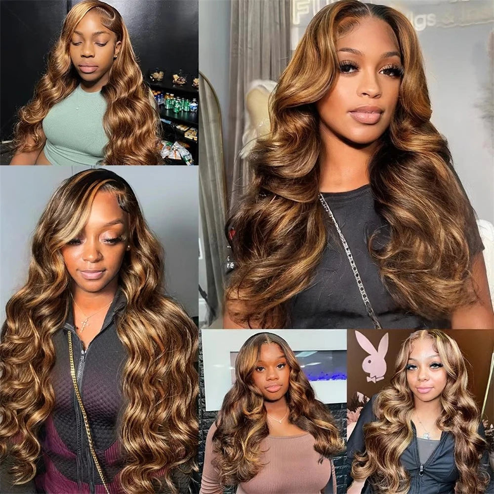 Body Wave Remy Human Hair Weave Bundles 4/27 Highlight Ombre Honey Brown, 1pc or 3pcs
