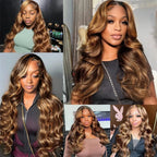 Body Wave Remy Human Hair Weave Bundles 4/27 Highlight Ombre Honey Brown, 1pc or 3pcs