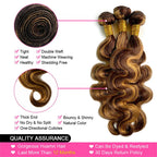 Body Wave Remy Human Hair Weave Bundles 4/27 Highlight Ombre Honey Brown, 1pc or 3pcs