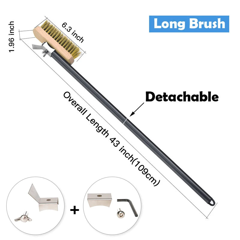 SHANGPEIXUAN Professional Pizza Oven Copper Brush Scraper Household Grill Brass Cleaning Brush with 21 inch Aluminium Handle
