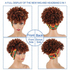 Curly Wigs for Black Women,Headband Wigs with Bangs Wrap Wig 2 in 1 Synthetic Short Afro Kinky Curly Wig with Headband Attached