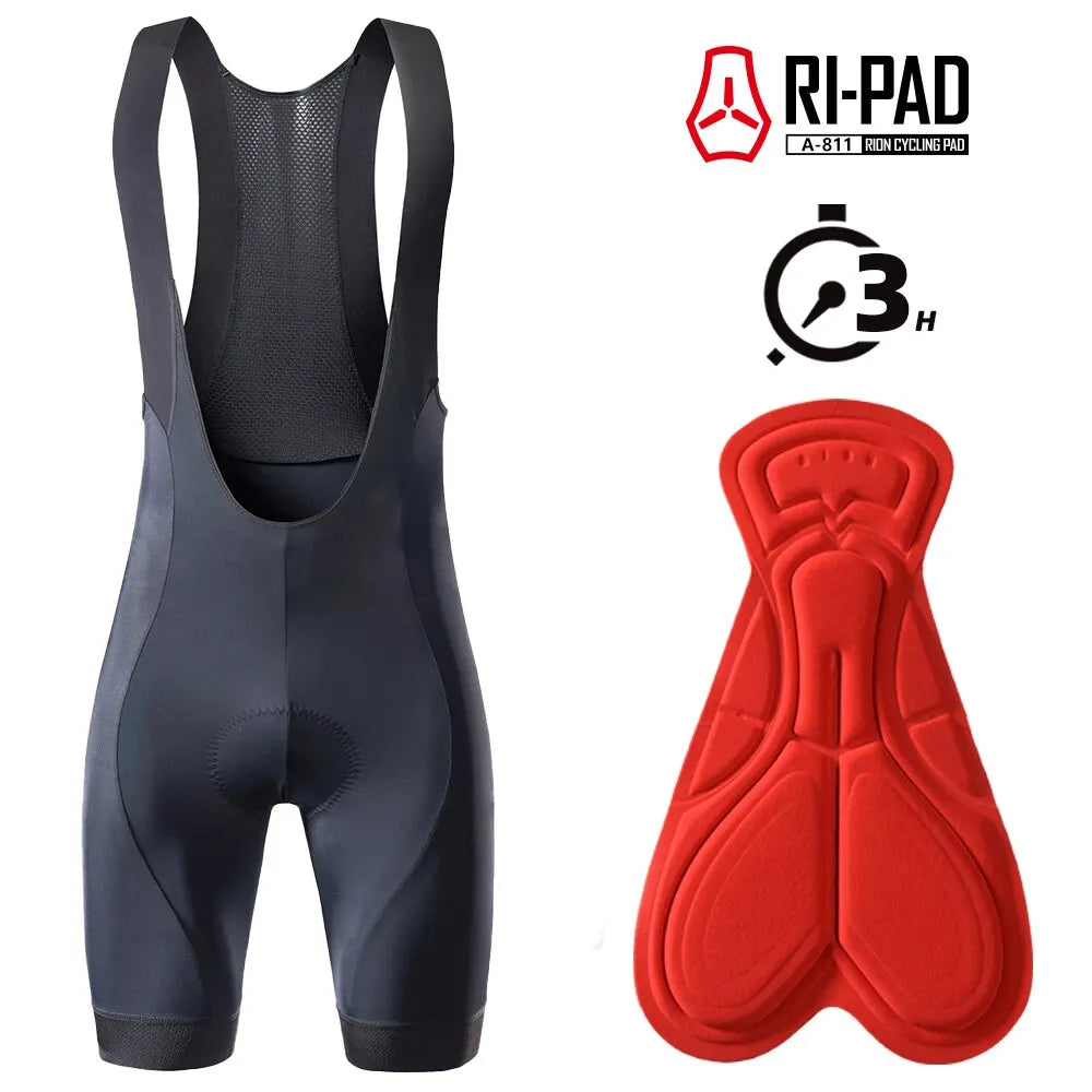 RION Men's Cycling Bib Shorts with Dolomiti Pad, Blue/Grey, Sizes S-XXL