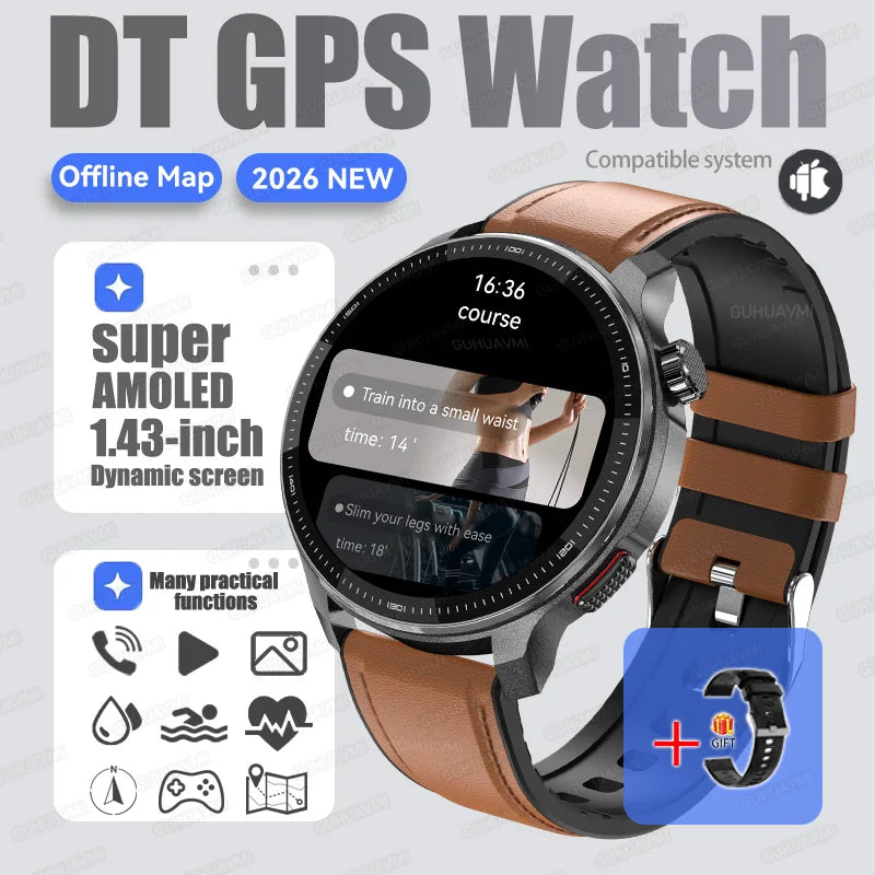 2026New GPS Global Maps Smart Watch Men 4GB Storage TWS Music &Video Player HD Display Voice Call Sport Swim Waterproof Bracelet