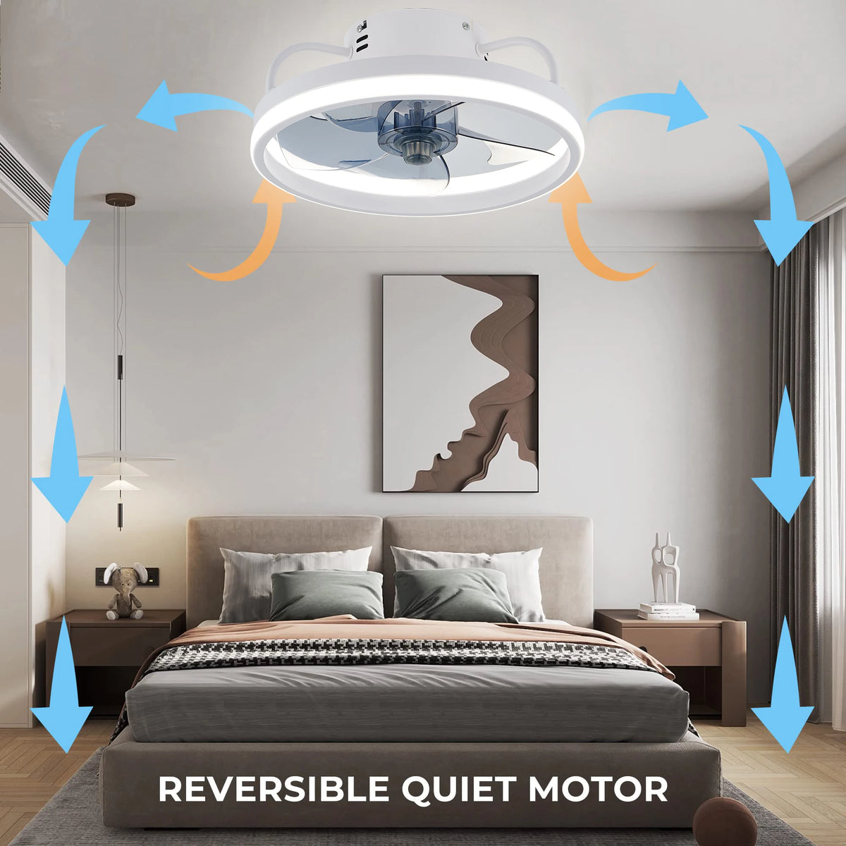 55W Smart Ceiling Fan Fans With Lights Remote Control Bedroom Decor Ventilator Lamp 33cm Air Invisible Blades Silent