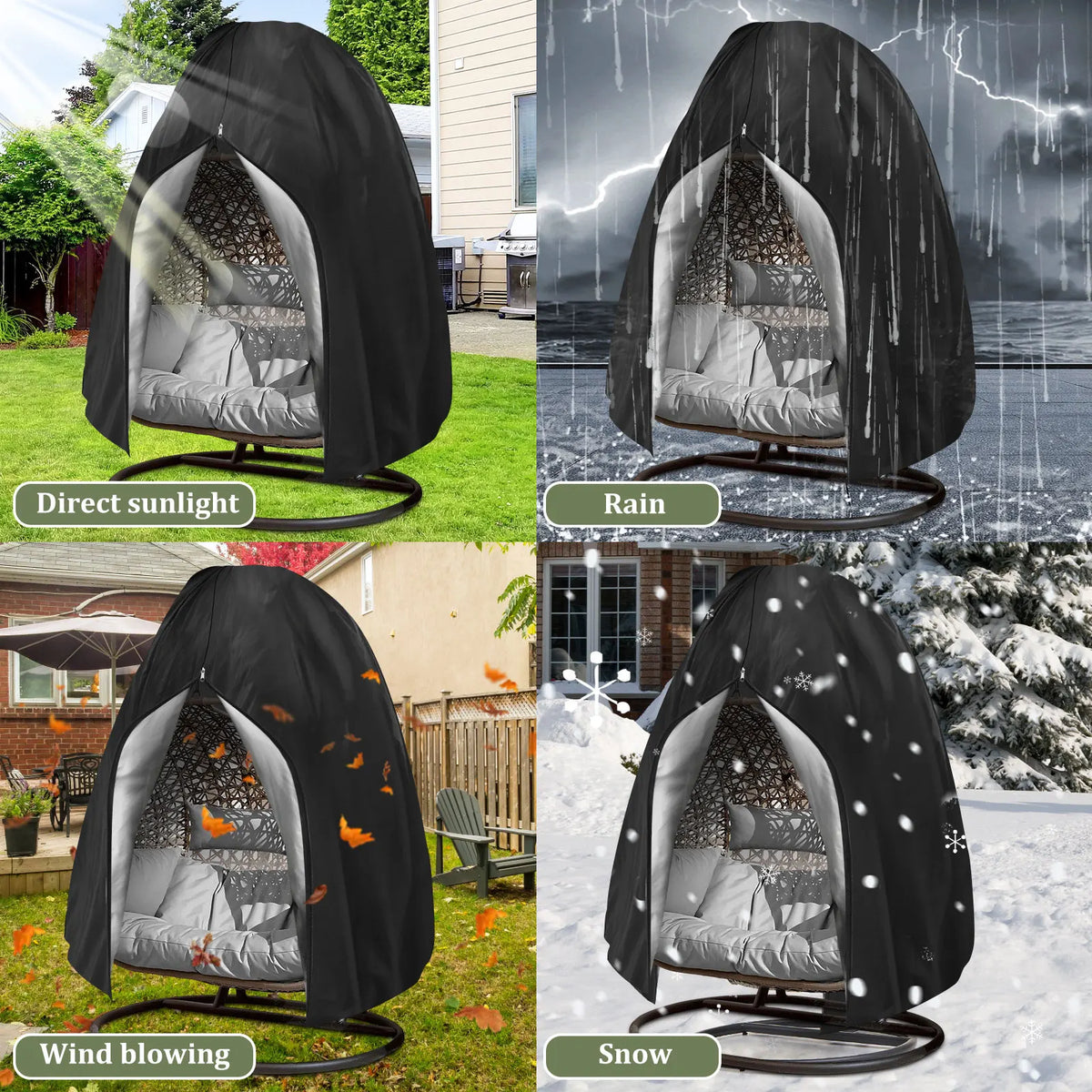 Hanging Chair Cover with Zipper Anti UV Sun Protector Outdoor Garden Swing Egg Chair Waterproof Rattan Seat Furniture Cover
