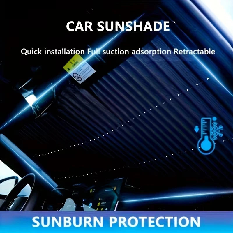 Car Retractable Windshield Sunshade with Suction Cups Folding Front Rear Window Sun Shade Summer UV Blocking Sun Protective