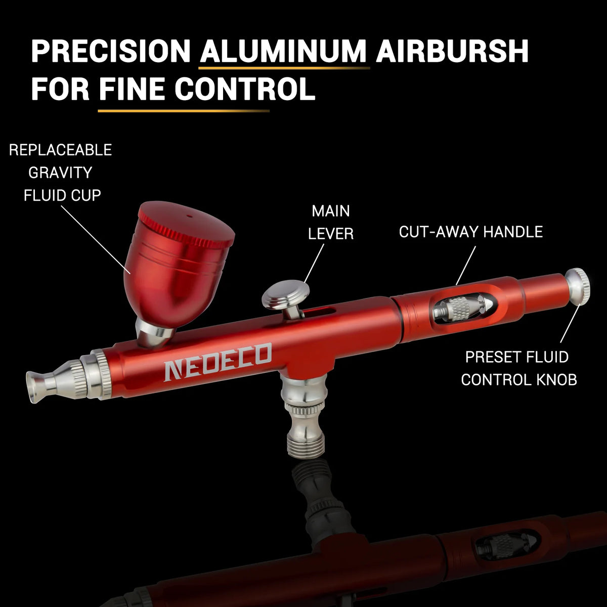 Neoeco Dual-Action Gravity Feed Airbrush Gun Kit, 3 Nozzle Sets, Aluminum