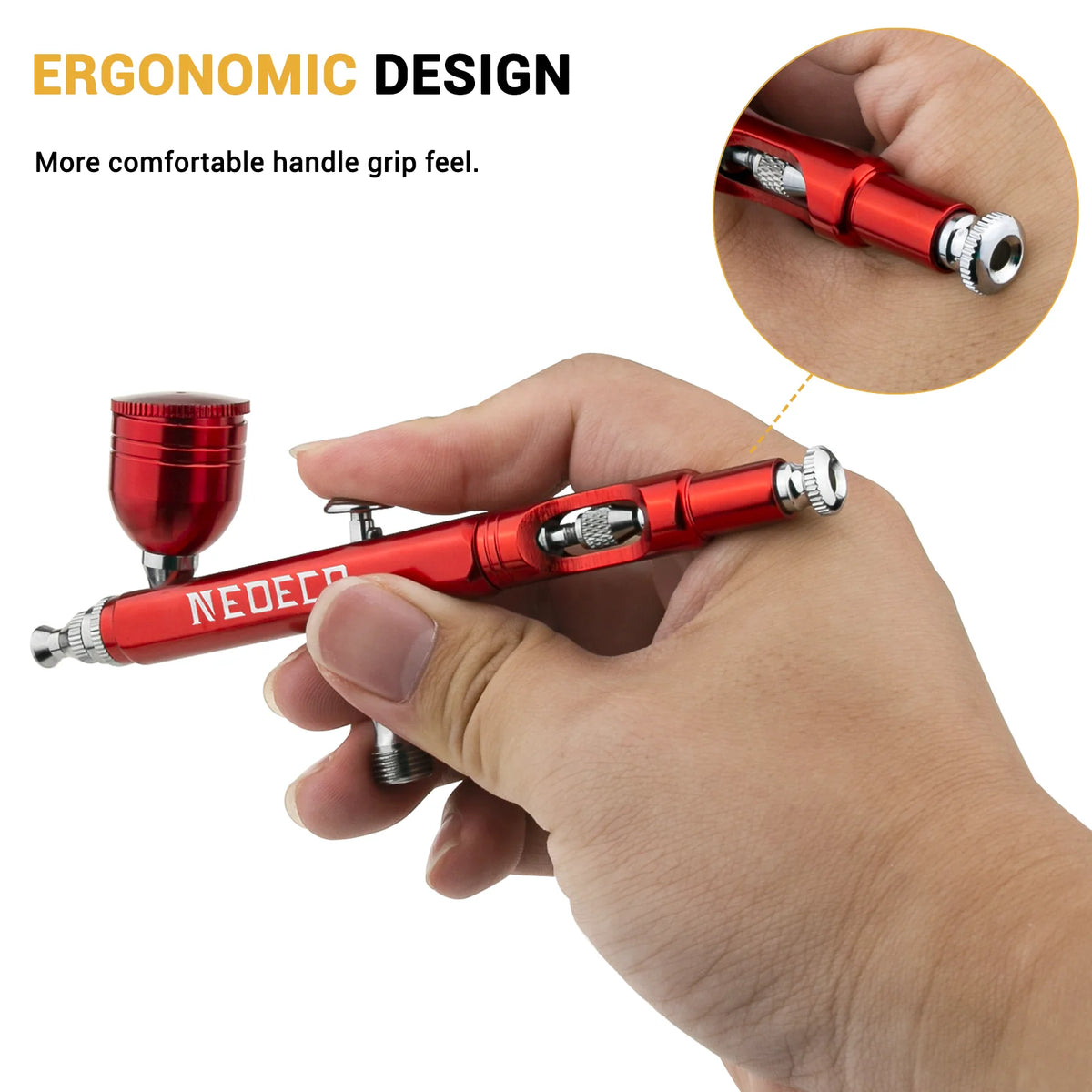 Neoeco Dual-Action Gravity Feed Airbrush Gun Kit, 3 Nozzle Sets, Aluminum