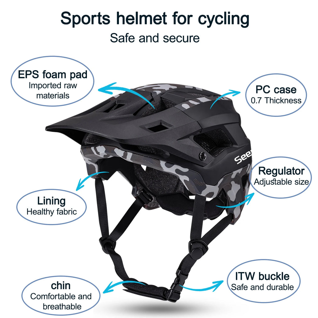 Seeker camouflage mountain bike helmet lightweight breathable road bike riding helmet bicycle outdoor riding protective equipmen