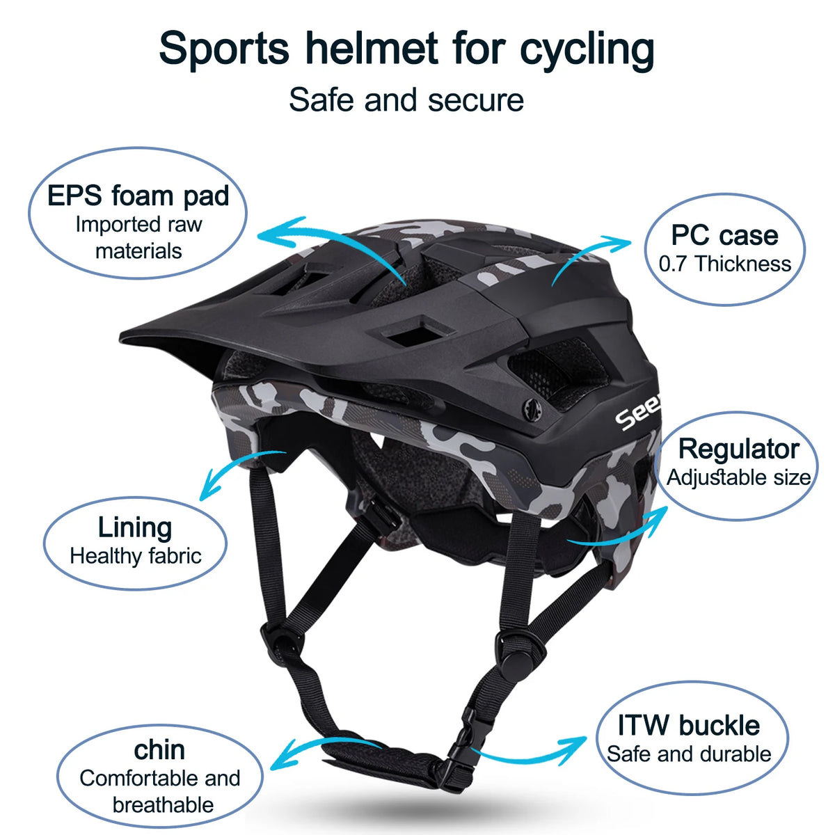 Seeker camouflage mountain bike helmet lightweight breathable road bike riding helmet bicycle outdoor riding protective equipmen