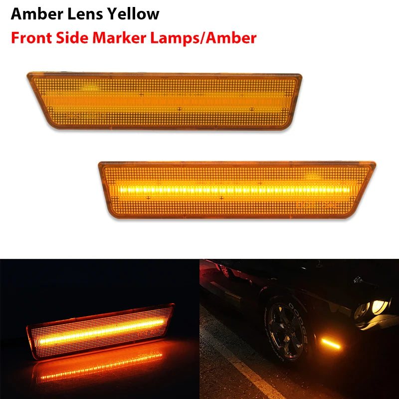 For Dodge Challenger 2008-2014 Clear & Smoked Lens LED Side Marker Lights Dual Row Amber Front Red Rear Side Fender Reflector