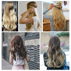 Fish Line 100 Human Hair Extension Piece Hair Blonde Remy Straight Hair Fishing Wire with 3 Clips Invisible Wire Hair Extension