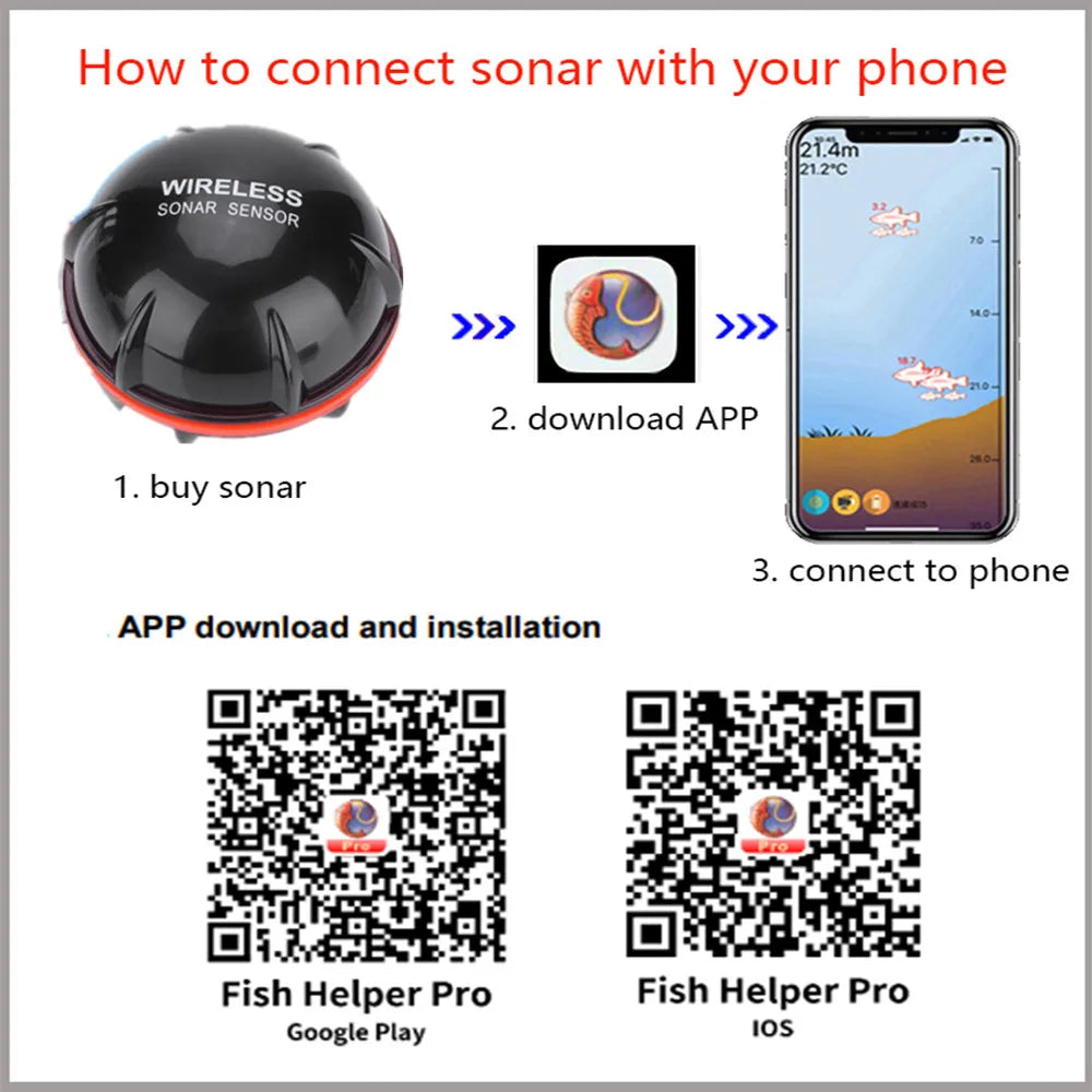 PuPoPan  Wireless Bluetooth Smart Sonar Fish Finder 48m/160ft Fish Finder Portable Outdoor Fishing Equipment For IOS Android