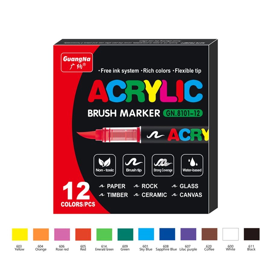 Acrylic Paint Soft Brush Markers Set, Soft Brush Tip Paint Pens and Paint Markers, Acrylic Paint Pens for Wood, Stone, Canvas