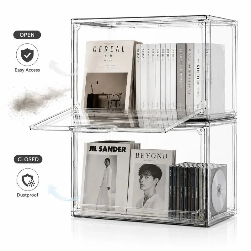 Transparent Storage Box Organizer Bookshelf Album CD Desktop Dustproof Display Cabinet Book Storage Box Magazine Organizer