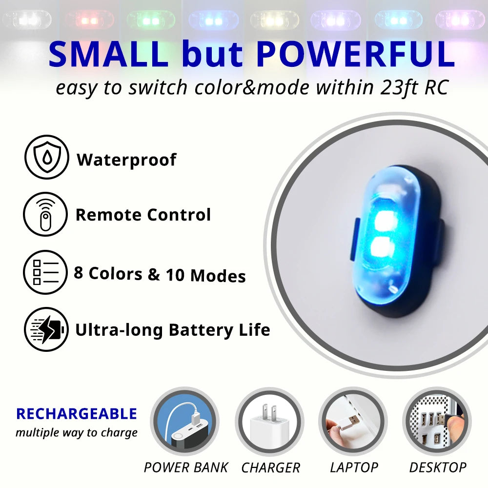 RGB LED Strobe Footwell Light Kit with Remote Control, Rechargeable, 2-10 Lights Set