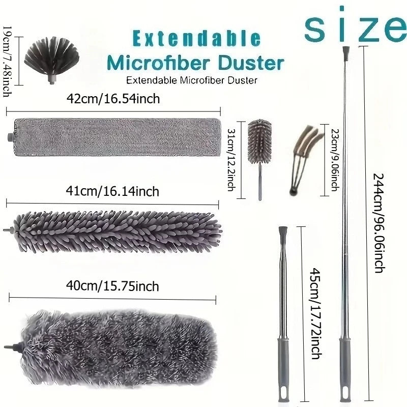 Microfiber Duster with 113.39inch Telescopic Extension Pole Kit for High Ceilings, Cleaning Fan Spider Webs, Reusable and Washab