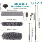 Microfiber Duster with 113.39inch Telescopic Extension Pole Kit for High Ceilings, Cleaning Fan Spider Webs, Reusable and Washab