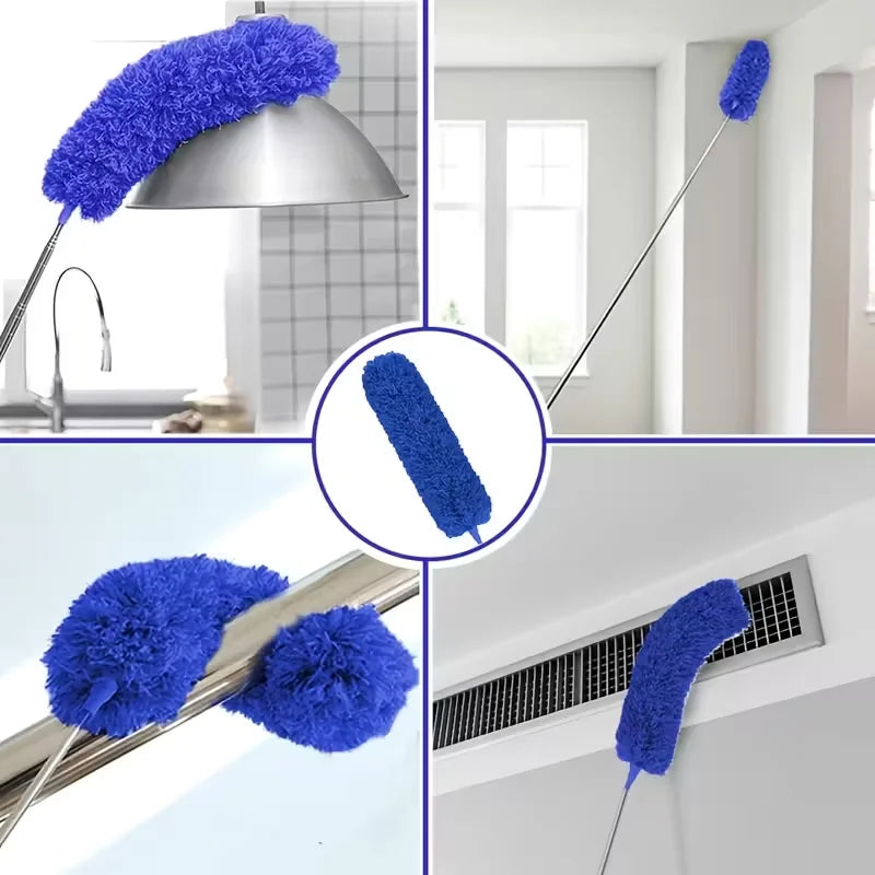 Microfiber Duster with 113.39inch Telescopic Extension Pole Kit for High Ceilings, Cleaning Fan Spider Webs, Reusable and Washab