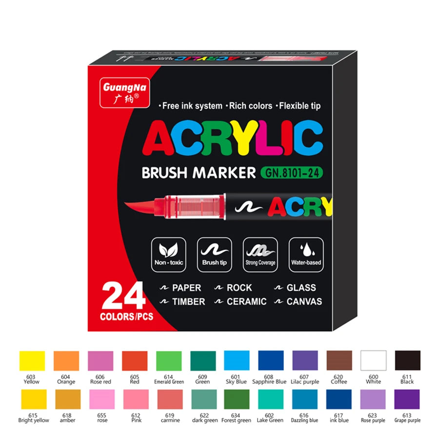 Acrylic Paint Soft Brush Markers Set, Soft Brush Tip Paint Pens and Paint Markers, Acrylic Paint Pens for Wood, Stone, Canvas