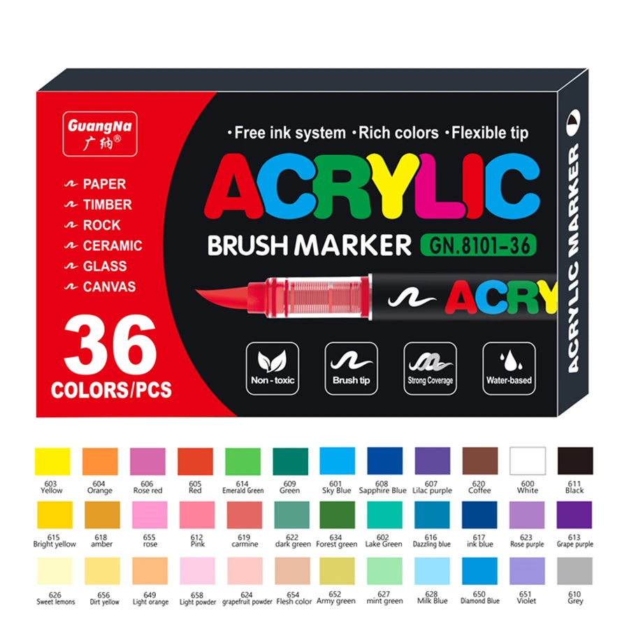 Acrylic Paint Soft Brush Markers Set, Soft Brush Tip Paint Pens and Paint Markers, Acrylic Paint Pens for Wood, Stone, Canvas